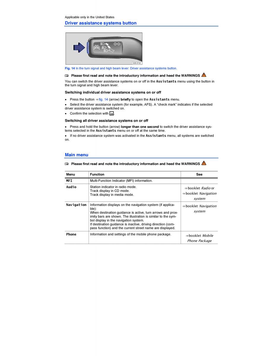 VW CC owners manual / page 27