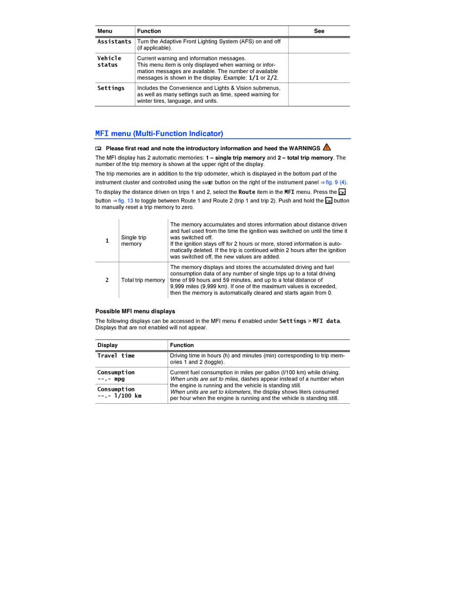 VW CC owners manual / page 28