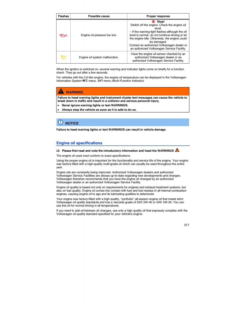 VW CC owners manual / page 316