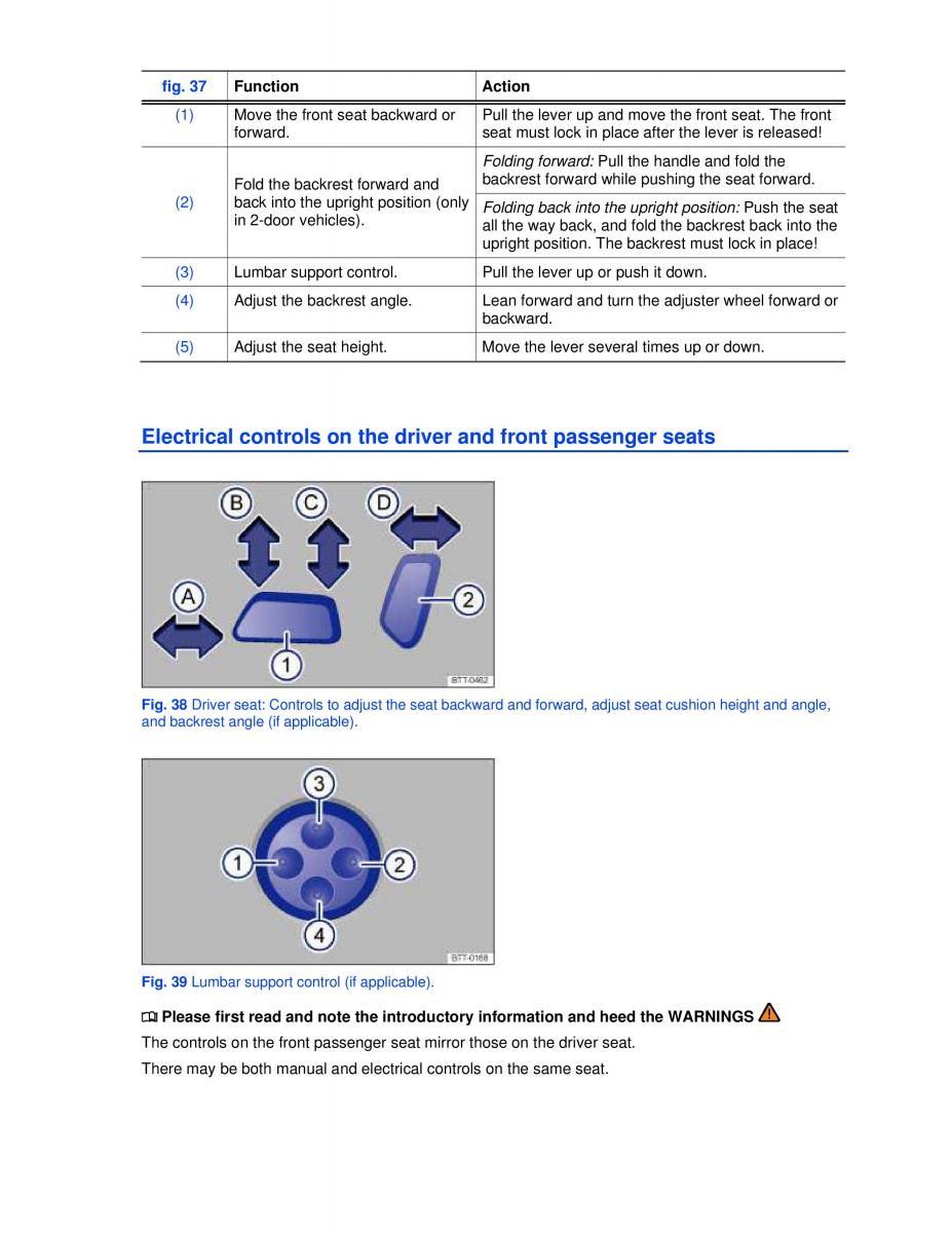 VW Golf VI 6 owners manual / page 62