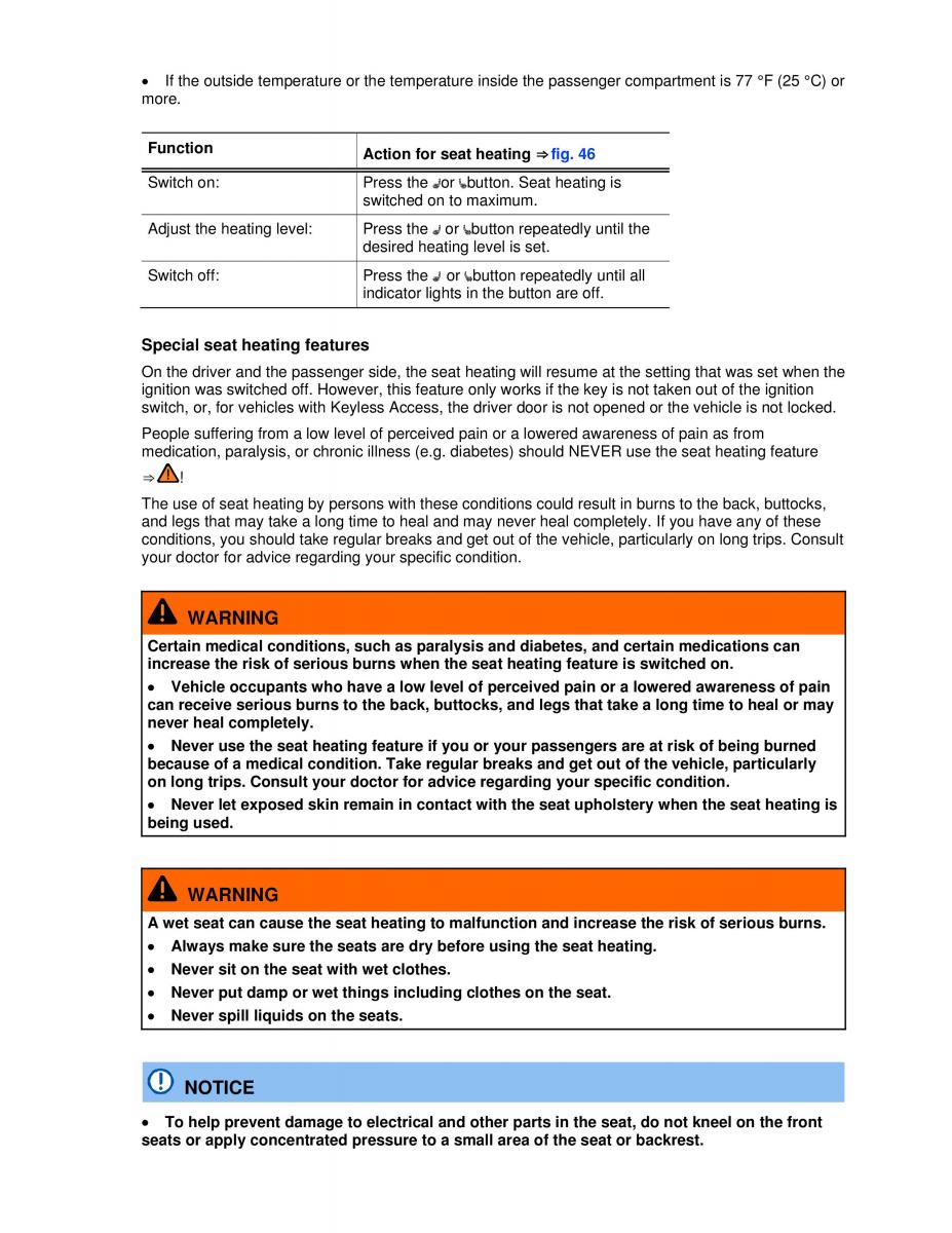 VW Golf VI 6 owners manual / page 71