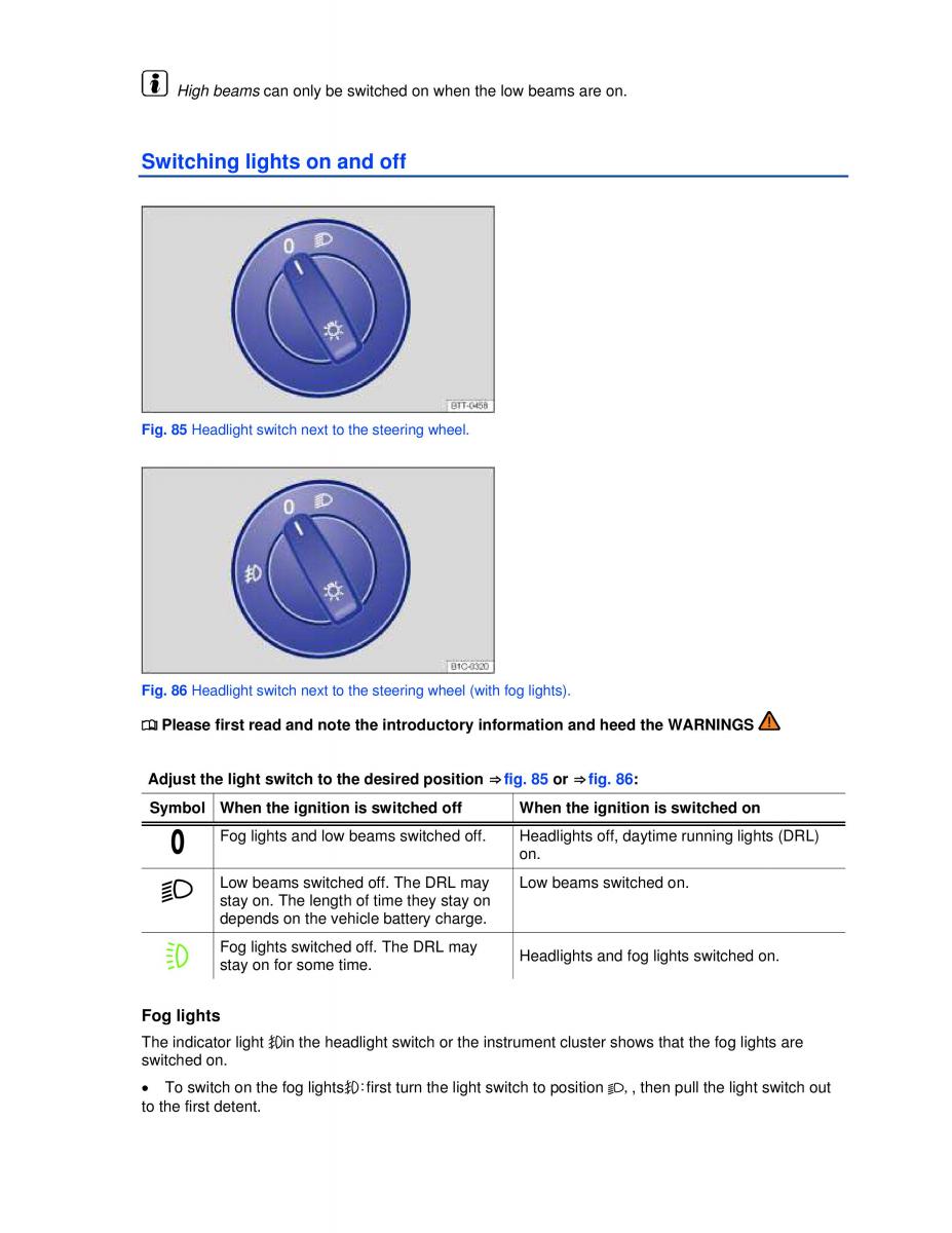 VW Golf VI 6 owners manual / page 93