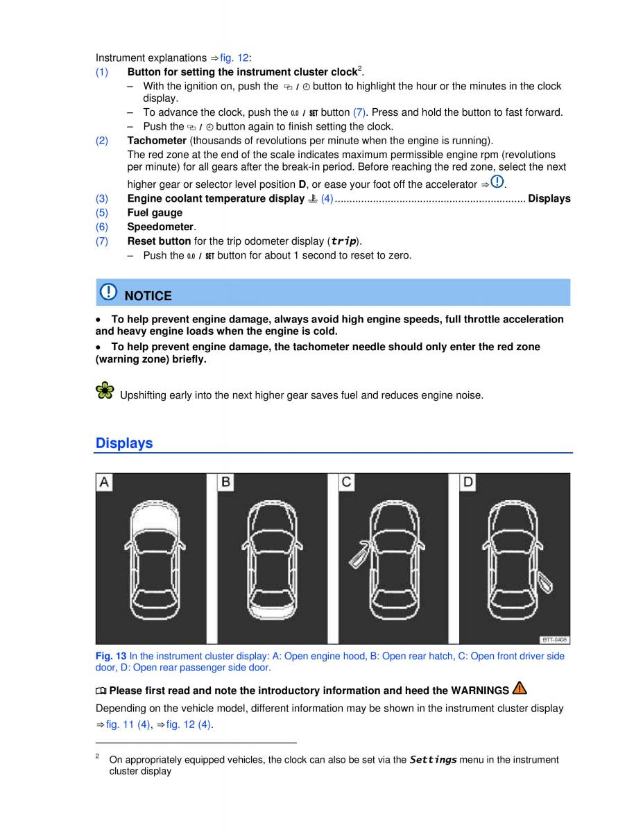 VW Golf VI 6 owners manual / page 13