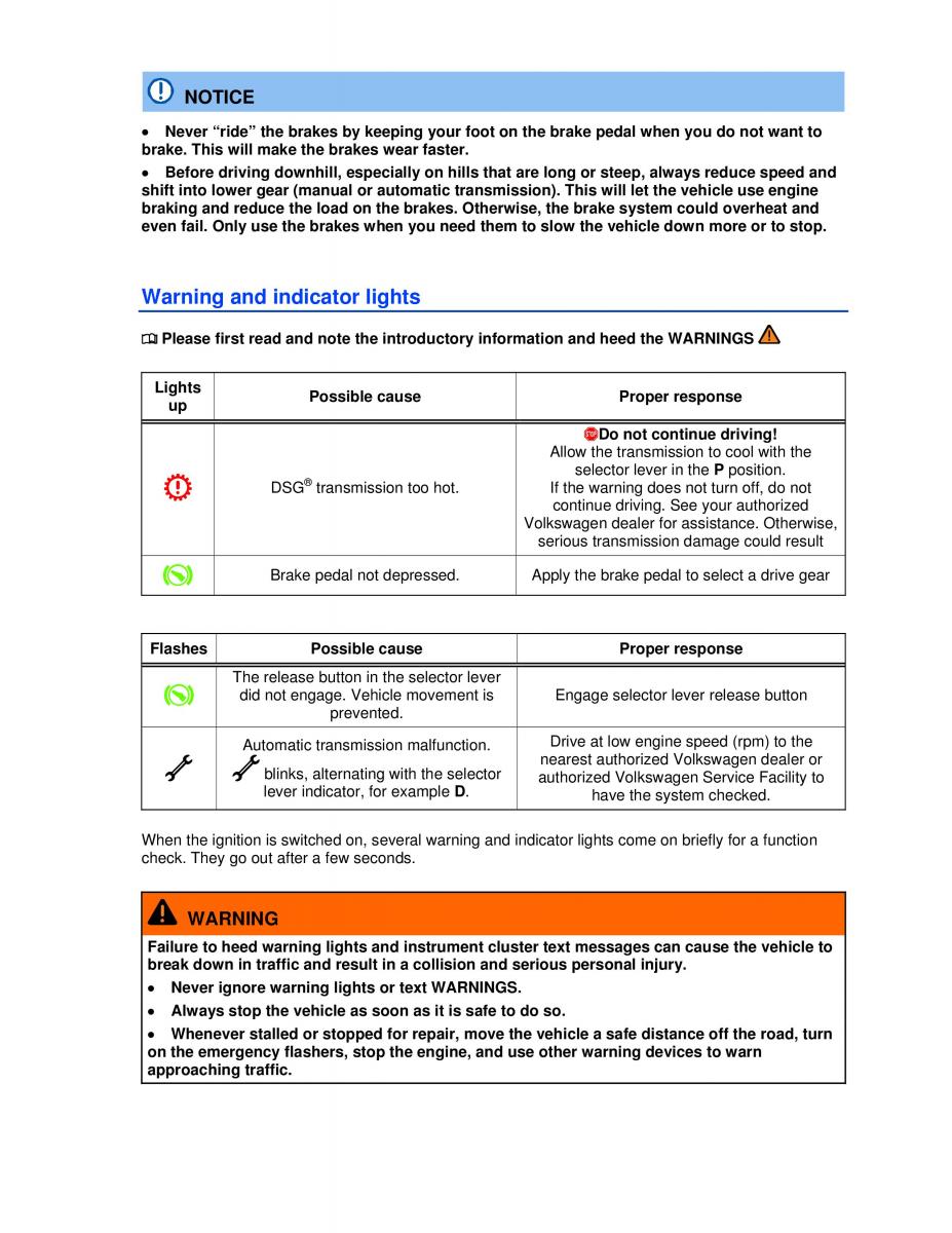 VW Golf VI 6 owners manual / page 165