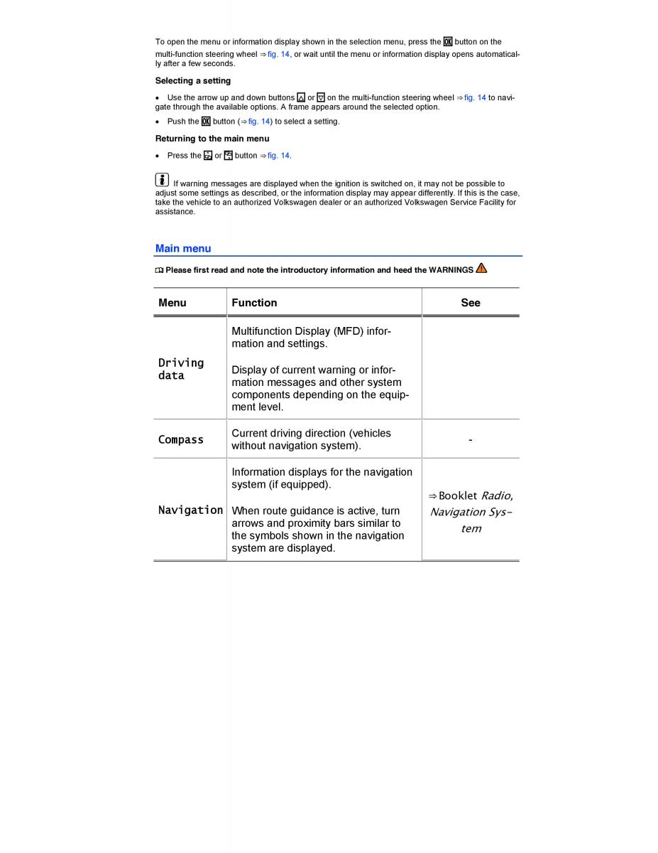 VW Golf VII 7 SportWagen Variant owners manual / page 27