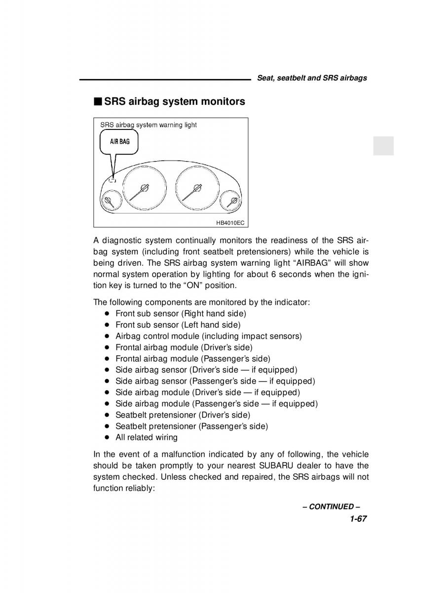 manual  Subaru Outback Legacy owners manual / page 87