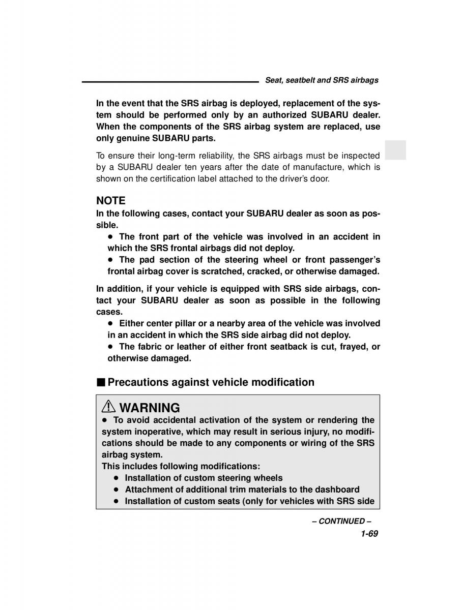 manual  Subaru Outback Legacy owners manual / page 89