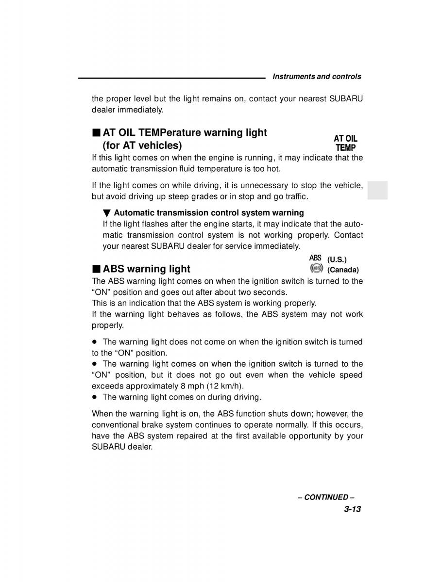 manual  Subaru Outback Legacy owners manual / page 134