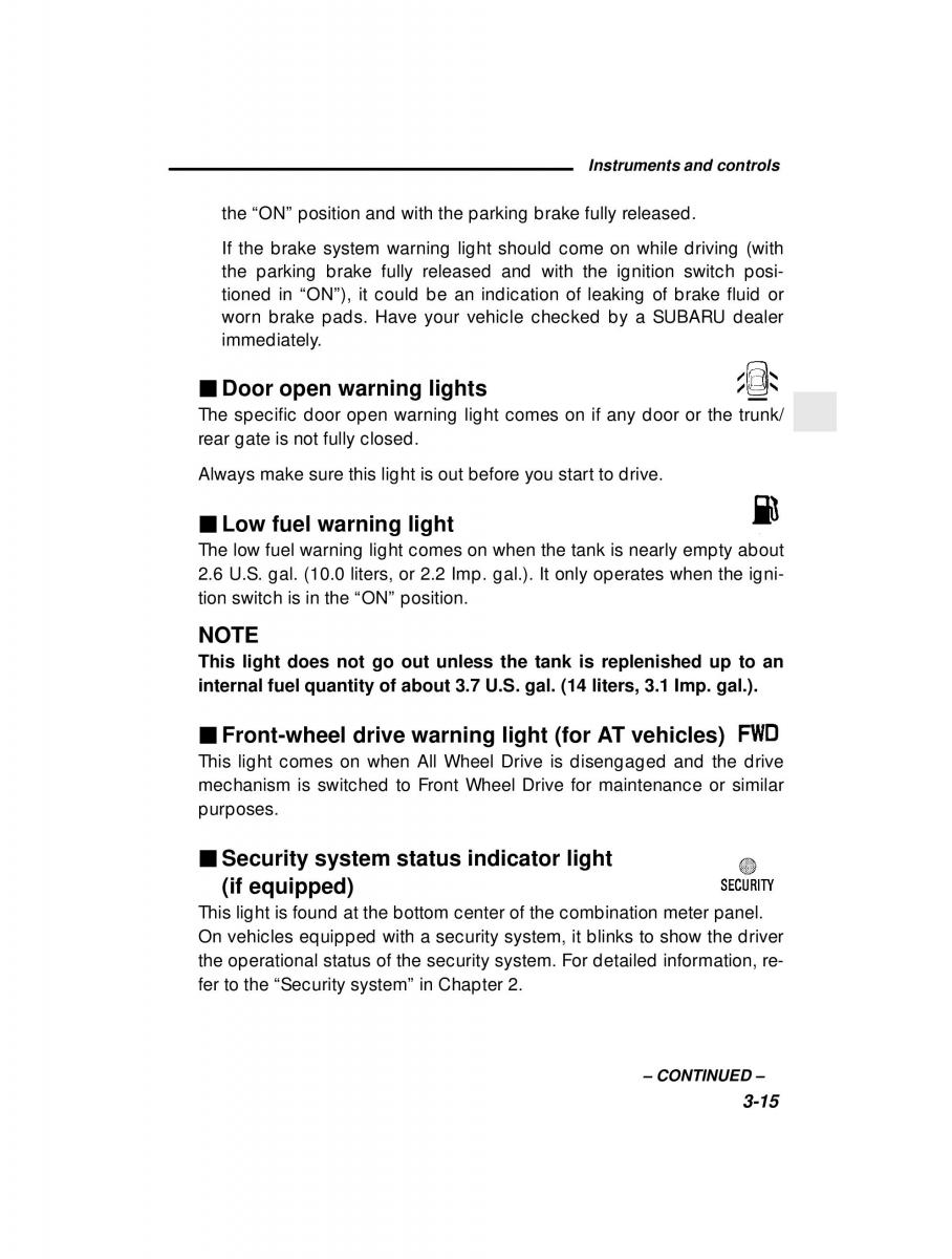 Subaru Outback Legacy owners manual / page 136