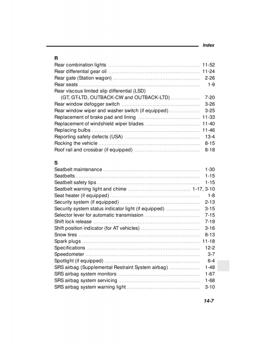 manual  Subaru Outback Legacy owners manual / page 16