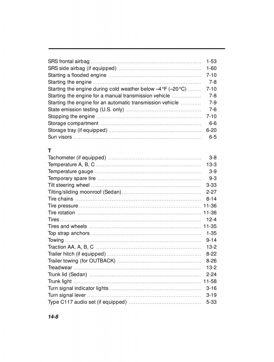 manual  Subaru Outback Legacy owners manual / page 17