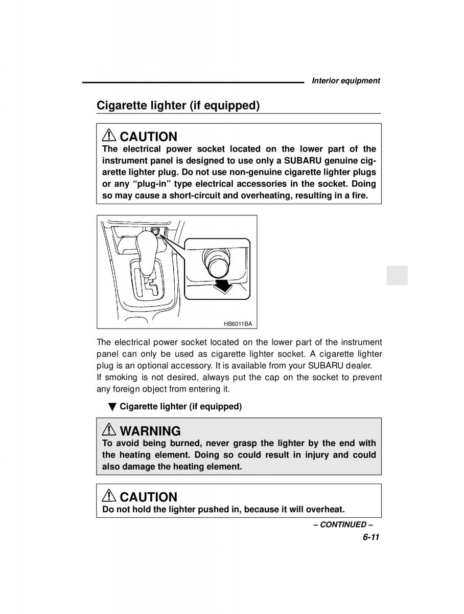 manual  Subaru Outback Legacy owners manual / page 227