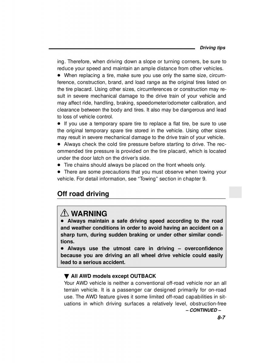 manual  Subaru Outback Legacy owners manual / page 273