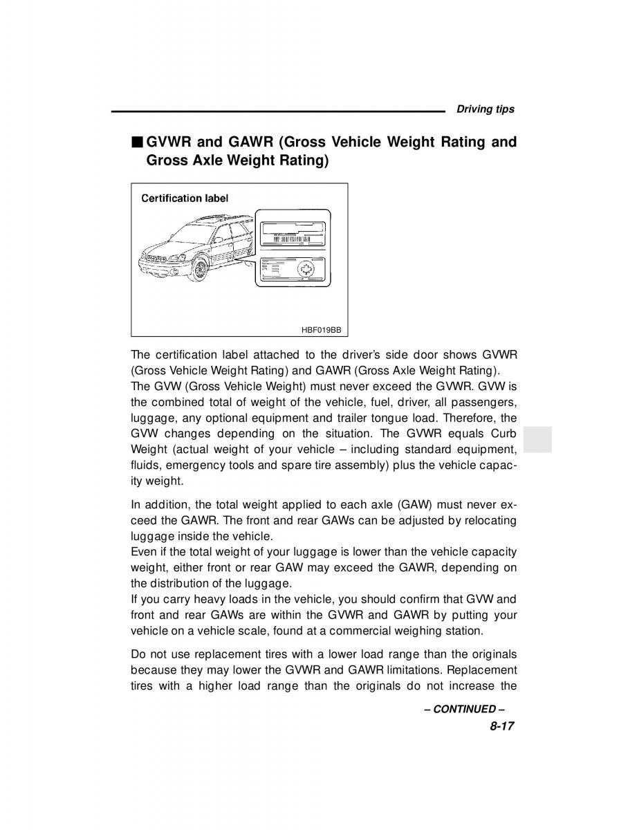 manual  Subaru Outback Legacy owners manual / page 283