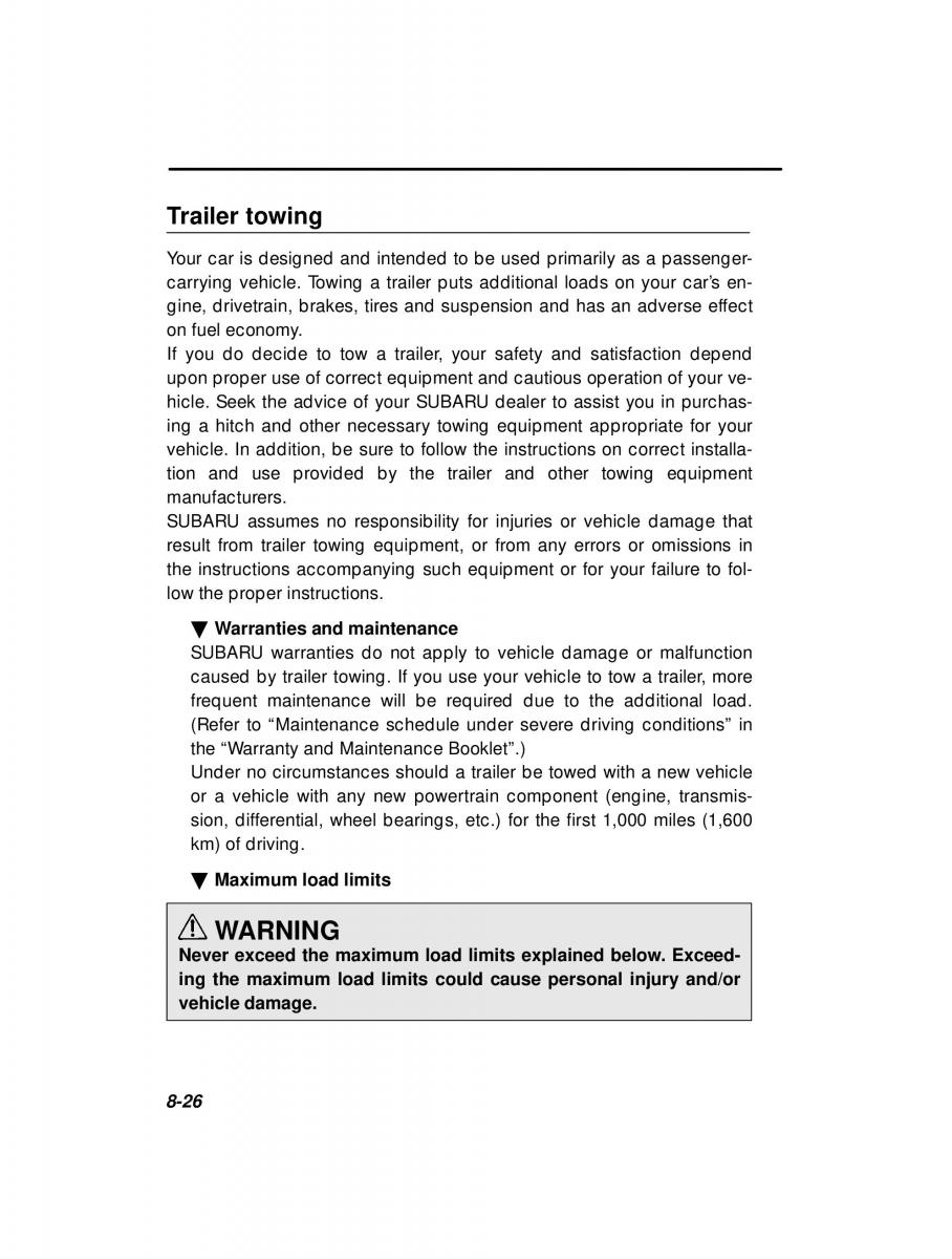 manual  Subaru Outback Legacy owners manual / page 292