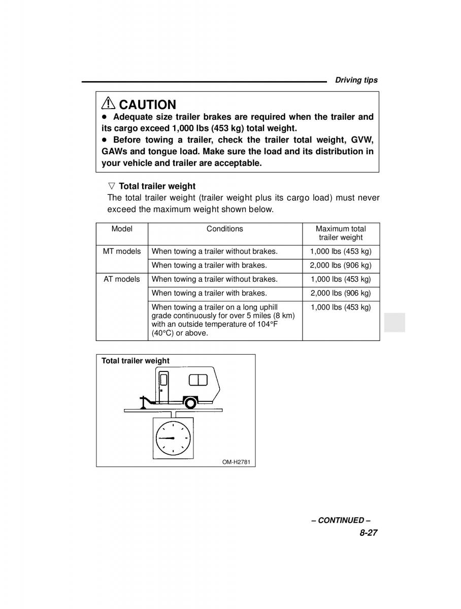 manual  Subaru Outback Legacy owners manual / page 293