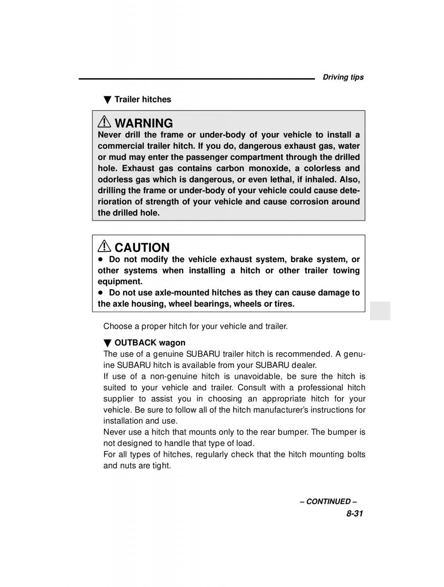 manual  Subaru Outback Legacy owners manual / page 297