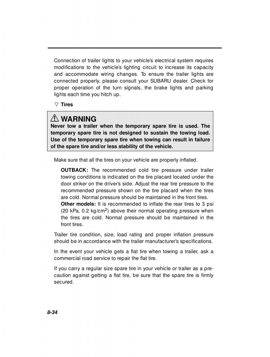 manual  Subaru Outback Legacy owners manual / page 300