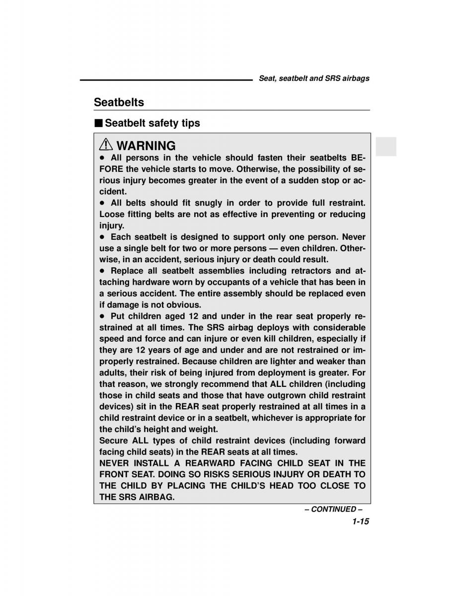 manual  Subaru Outback Legacy owners manual / page 35