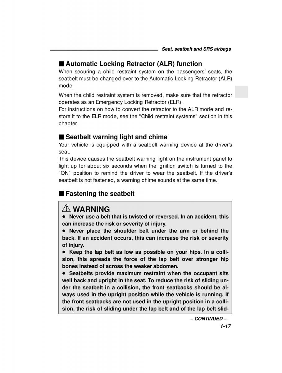 Subaru Outback Legacy owners manual / page 37