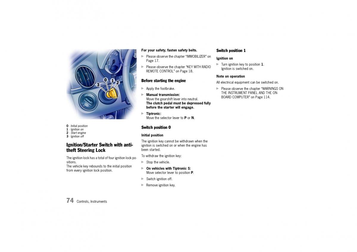 Porsche Cayman owners manual / page 74