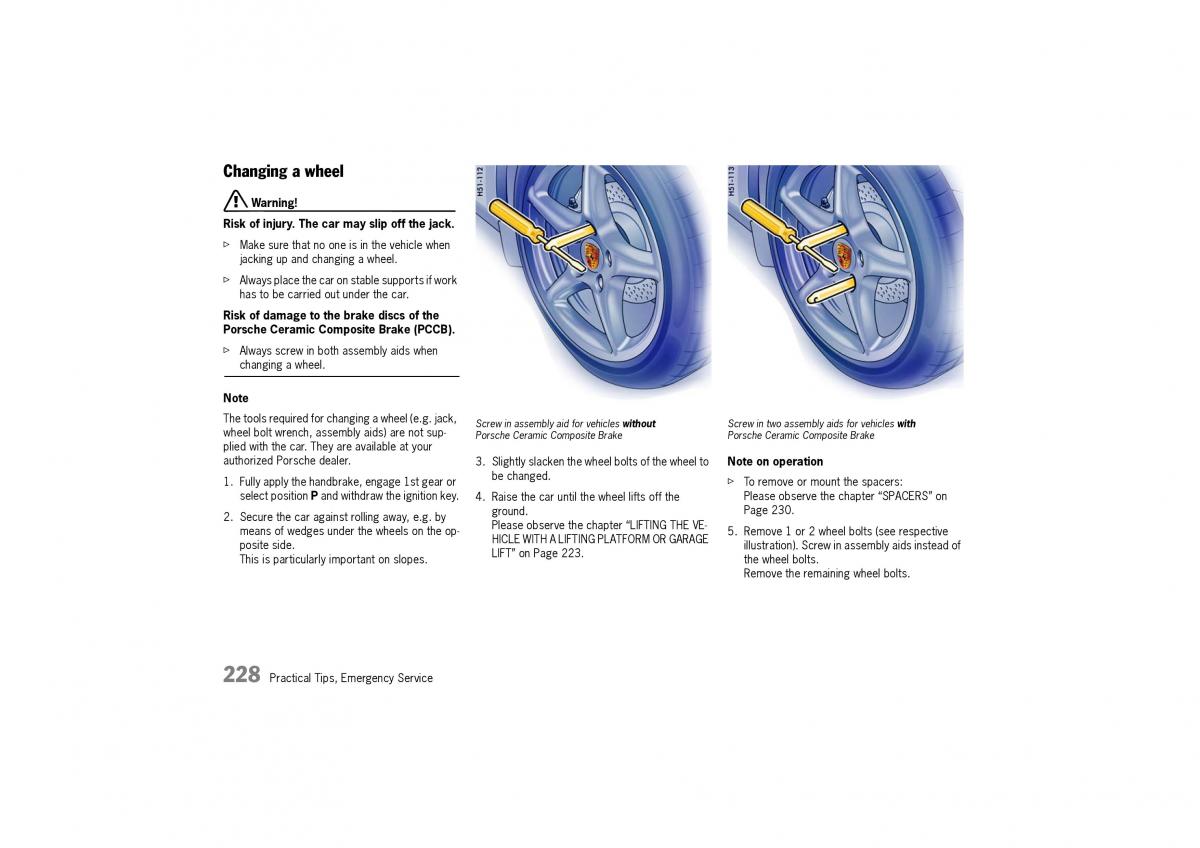 Porsche Cayman owners manual / page 228