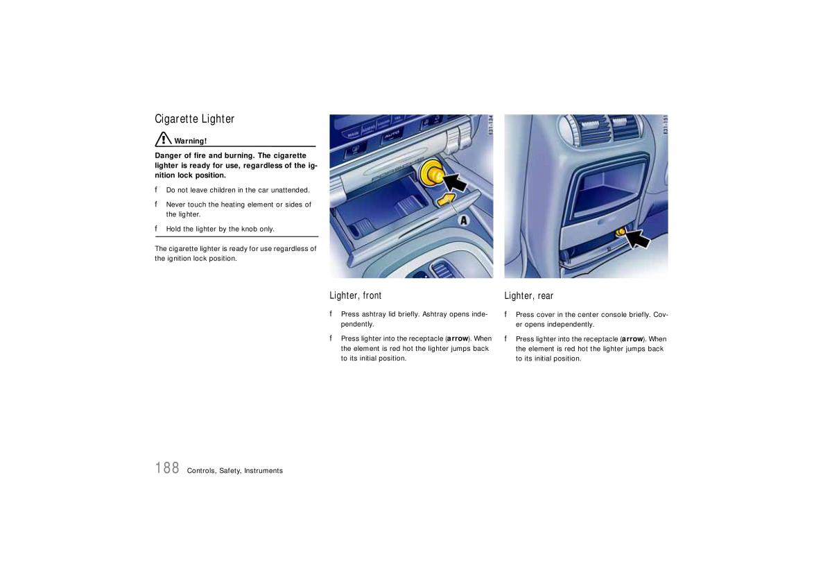 Porsche Cayenne S owners manual / page 188