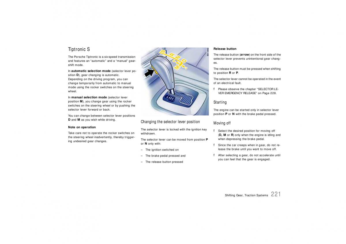 Porsche Cayenne S owners manual / page 221