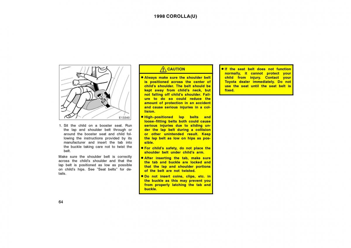 Toyota Corolla VIII 8 E110 owners manual / page 64