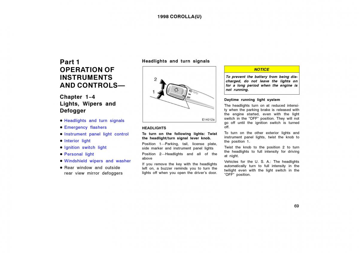 Toyota Corolla VIII 8 E110 owners manual / page 69