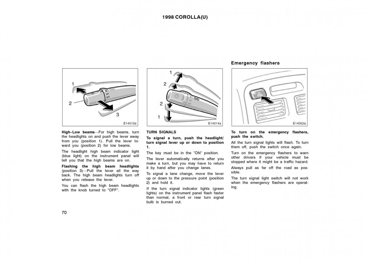 Toyota Corolla VIII 8 E110 owners manual / page 70