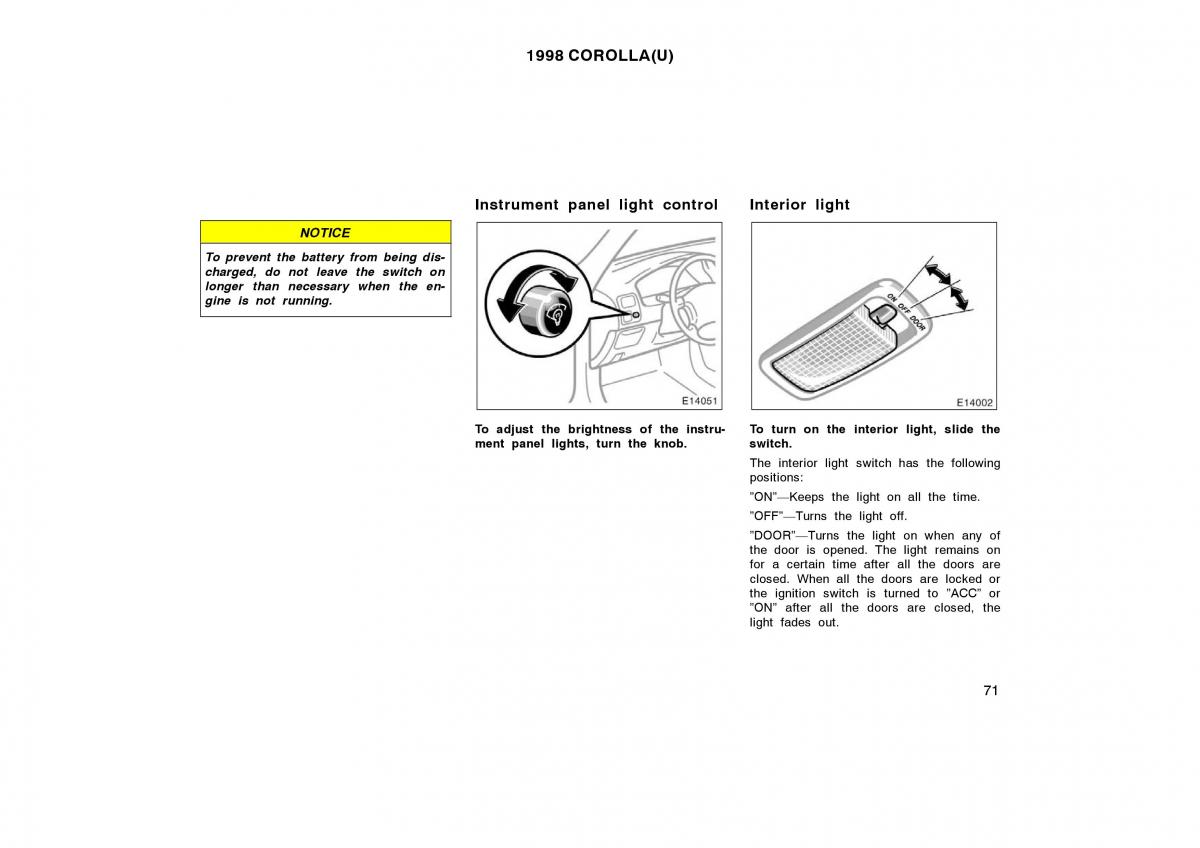 Toyota Corolla VIII 8 E110 owners manual / page 71