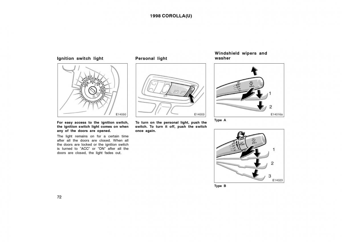 Toyota Corolla VIII 8 E110 owners manual / page 72