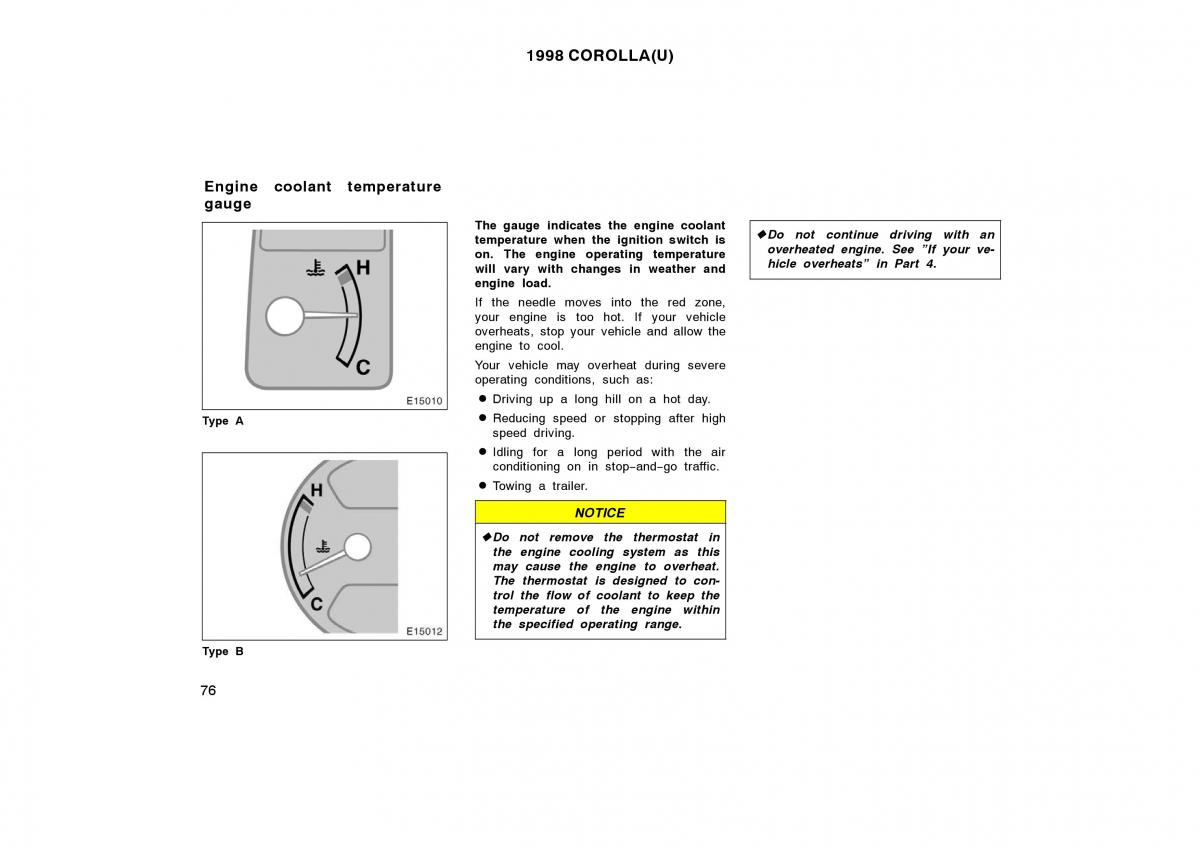 Toyota Corolla VIII 8 E110 owners manual / page 76