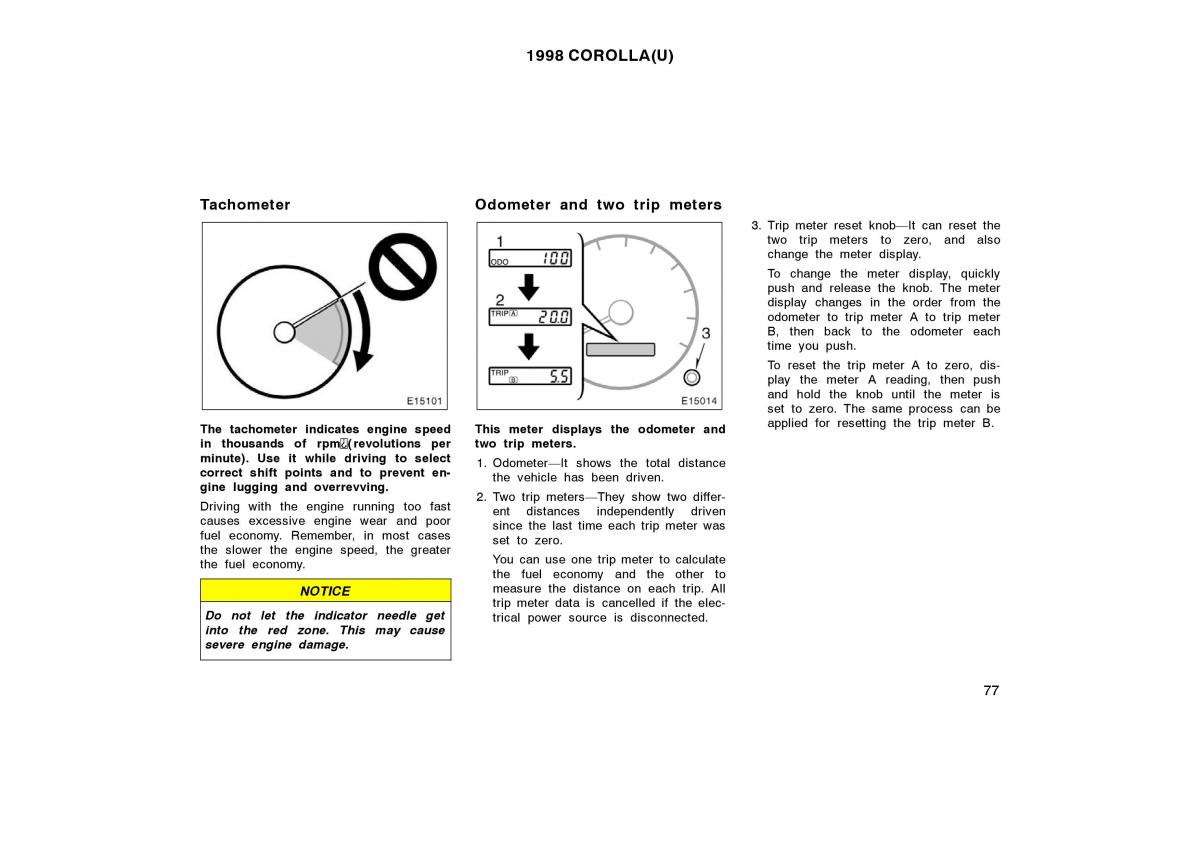 Toyota Corolla VIII 8 E110 owners manual / page 77