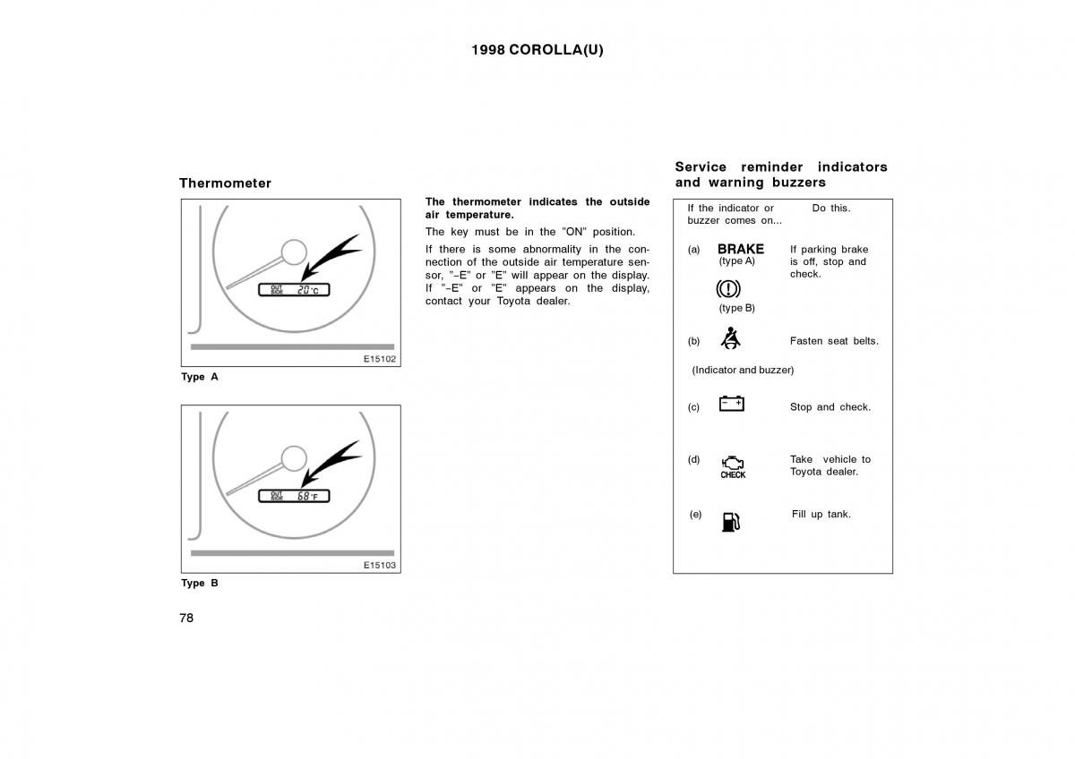 Toyota Corolla VIII 8 E110 owners manual / page 78