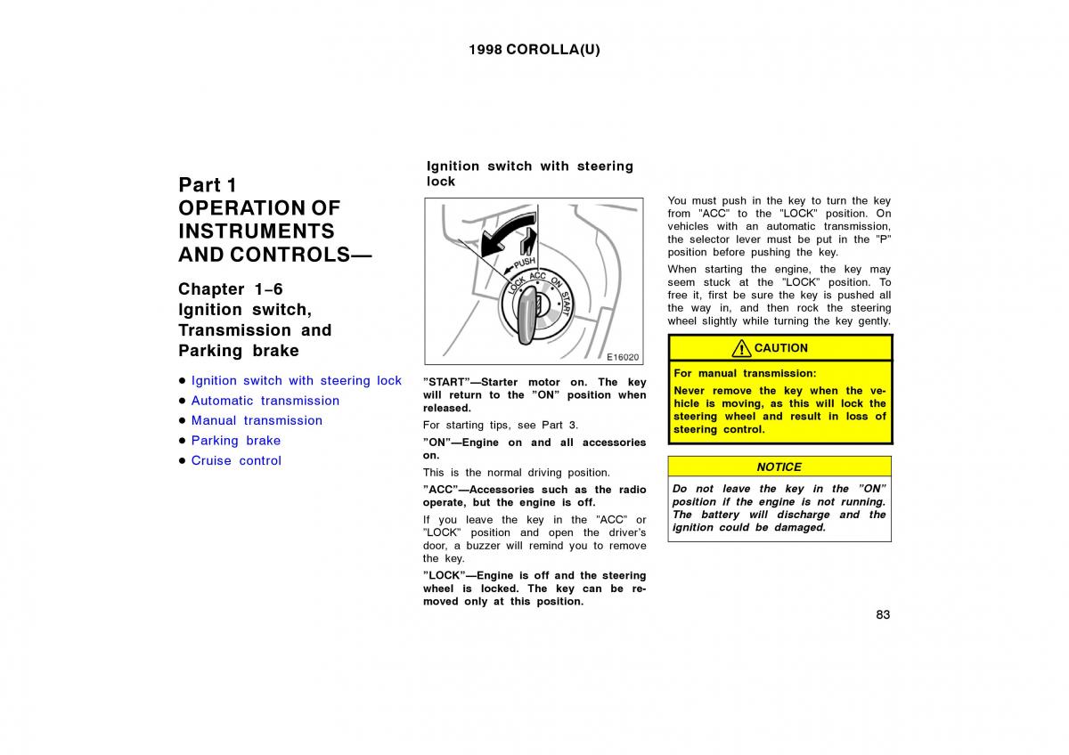 Toyota Corolla VIII 8 E110 owners manual / page 83