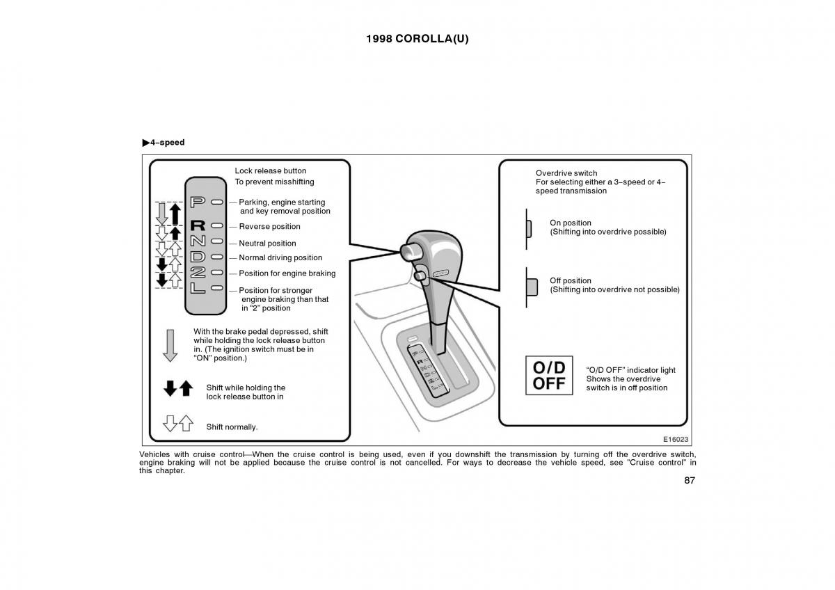 Toyota Corolla VIII 8 E110 owners manual / page 87