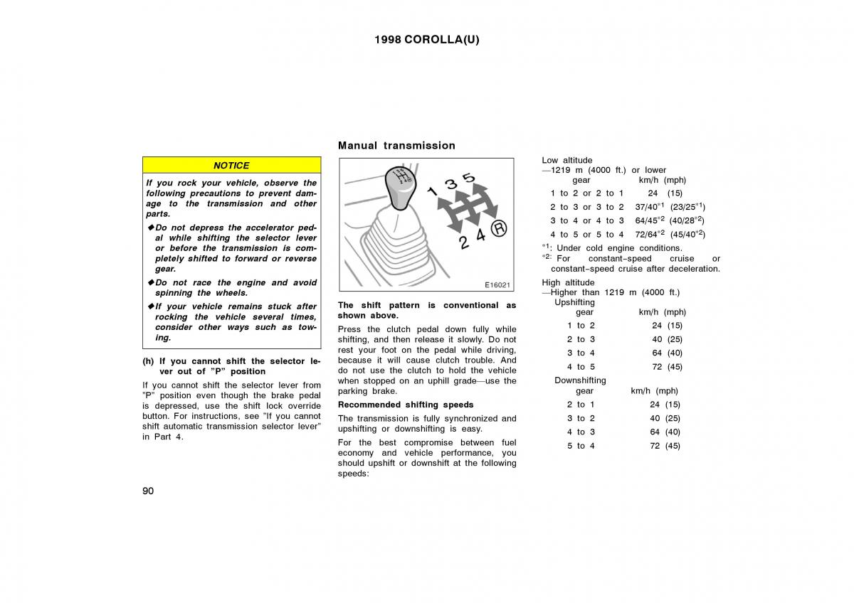 Toyota Corolla VIII 8 E110 owners manual / page 90