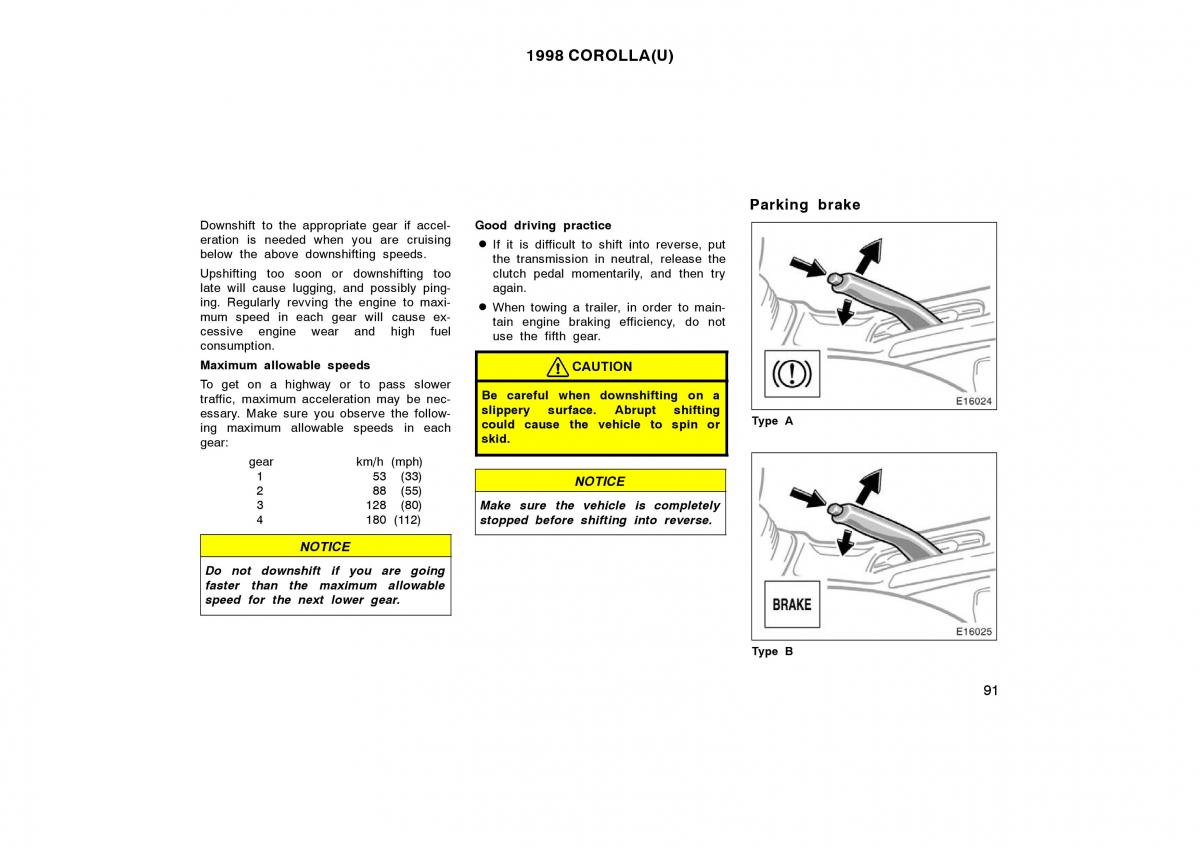 Toyota Corolla VIII 8 E110 owners manual / page 91