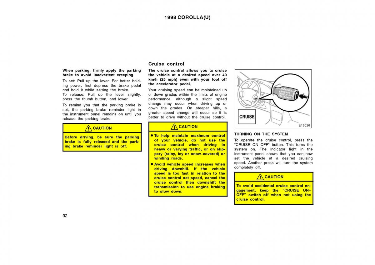 Toyota Corolla VIII 8 E110 owners manual / page 92