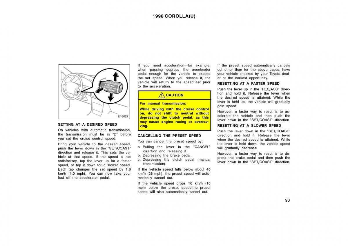 Toyota Corolla VIII 8 E110 owners manual / page 93