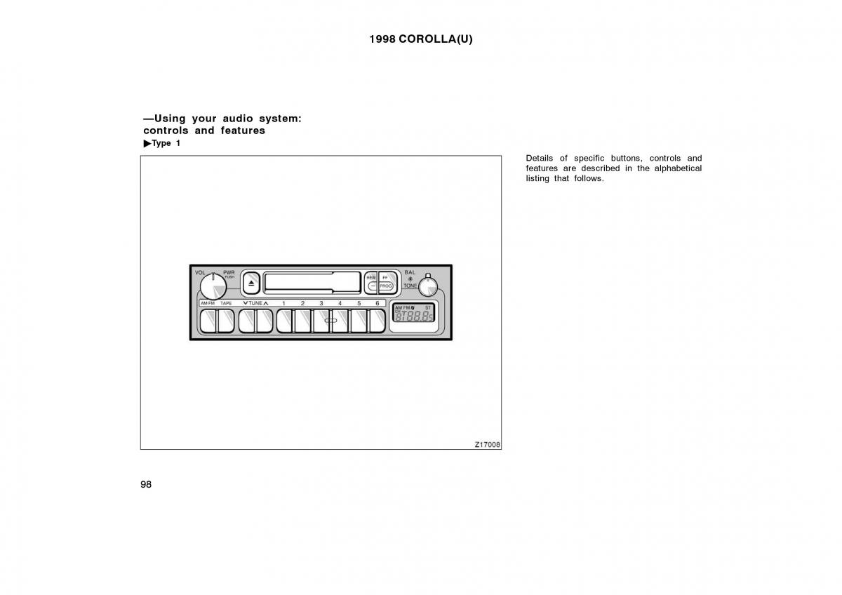 Toyota Corolla VIII 8 E110 owners manual / page 98