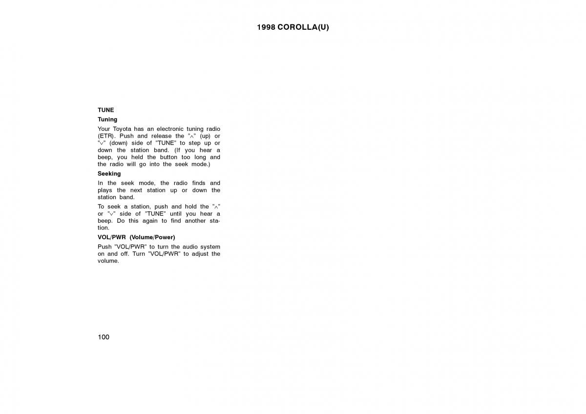 Toyota Corolla VIII 8 E110 owners manual / page 100