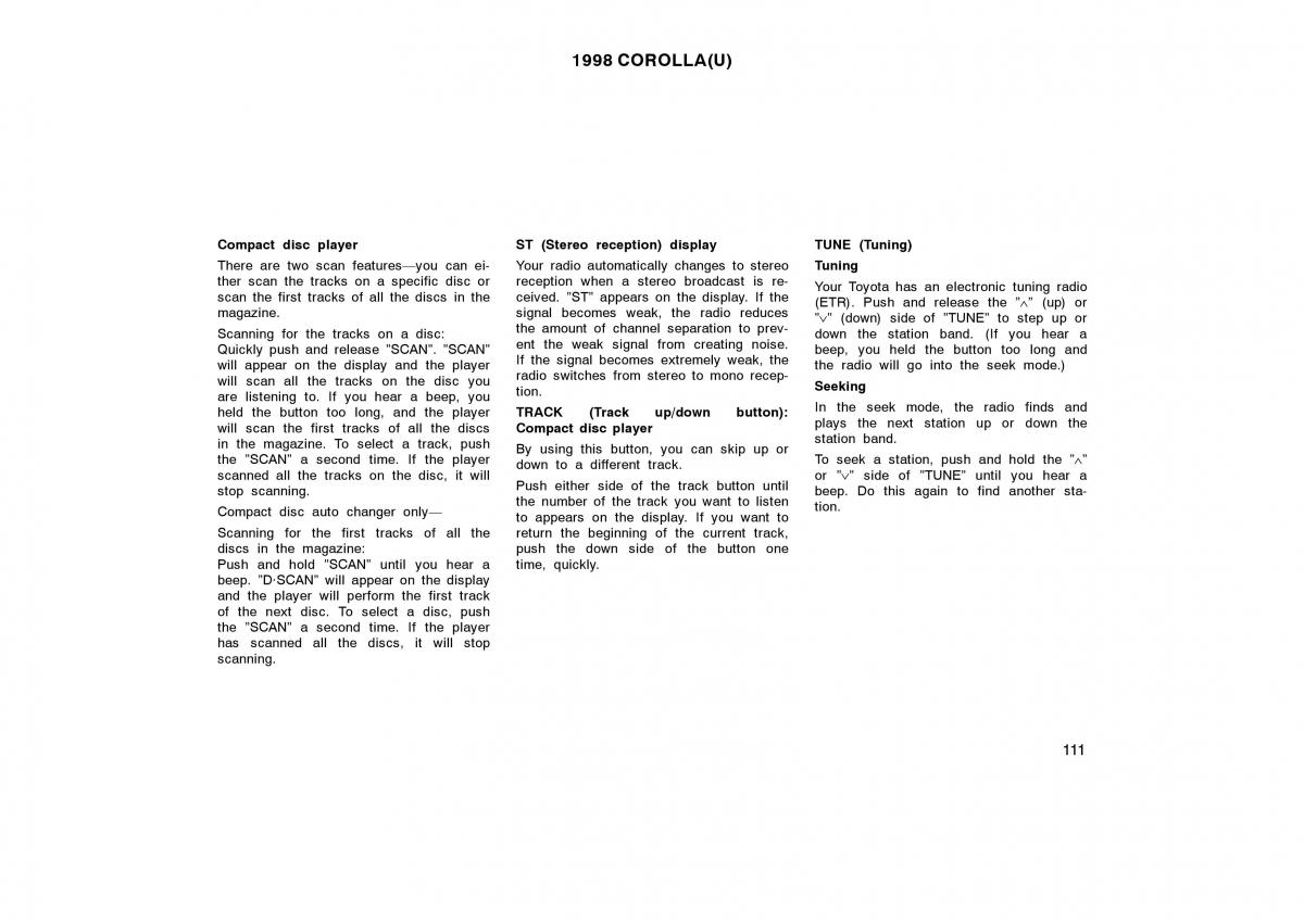 Toyota Corolla VIII 8 E110 owners manual / page 111