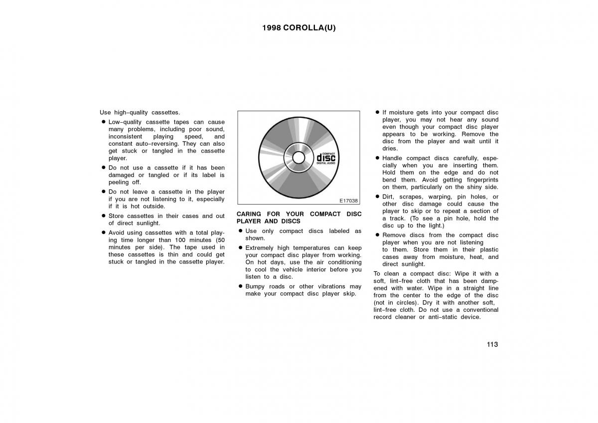 Toyota Corolla VIII 8 E110 owners manual / page 113