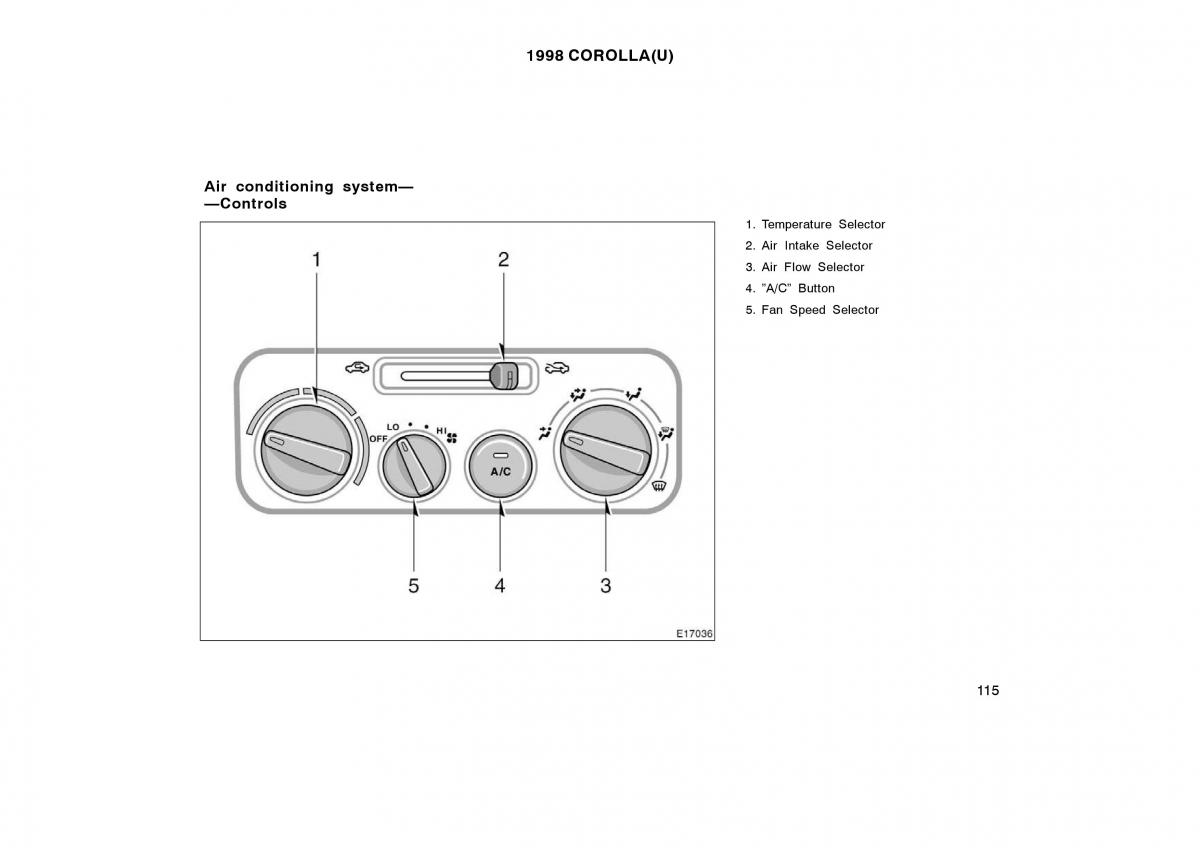 Toyota Corolla VIII 8 E110 owners manual / page 115