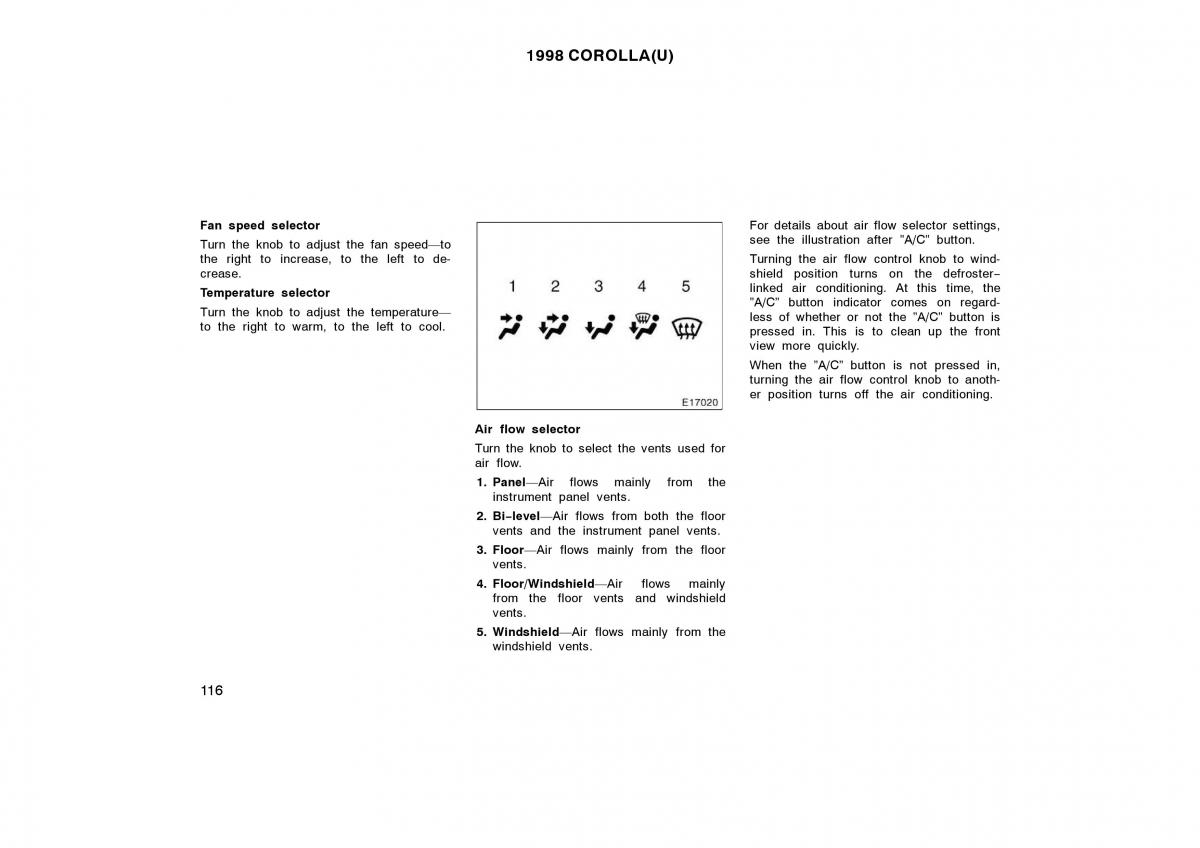 Toyota Corolla VIII 8 E110 owners manual / page 116