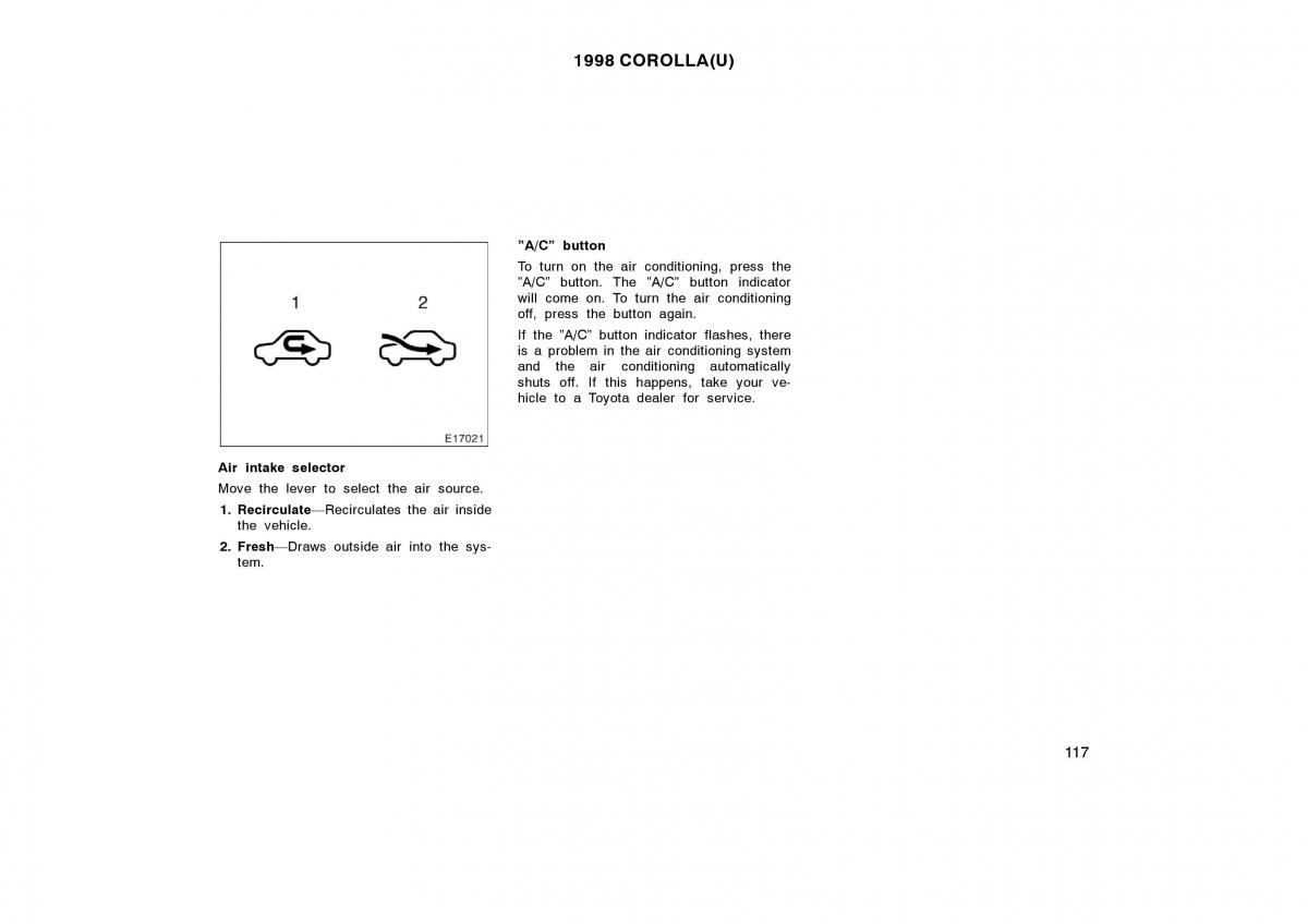 Toyota Corolla VIII 8 E110 owners manual / page 117