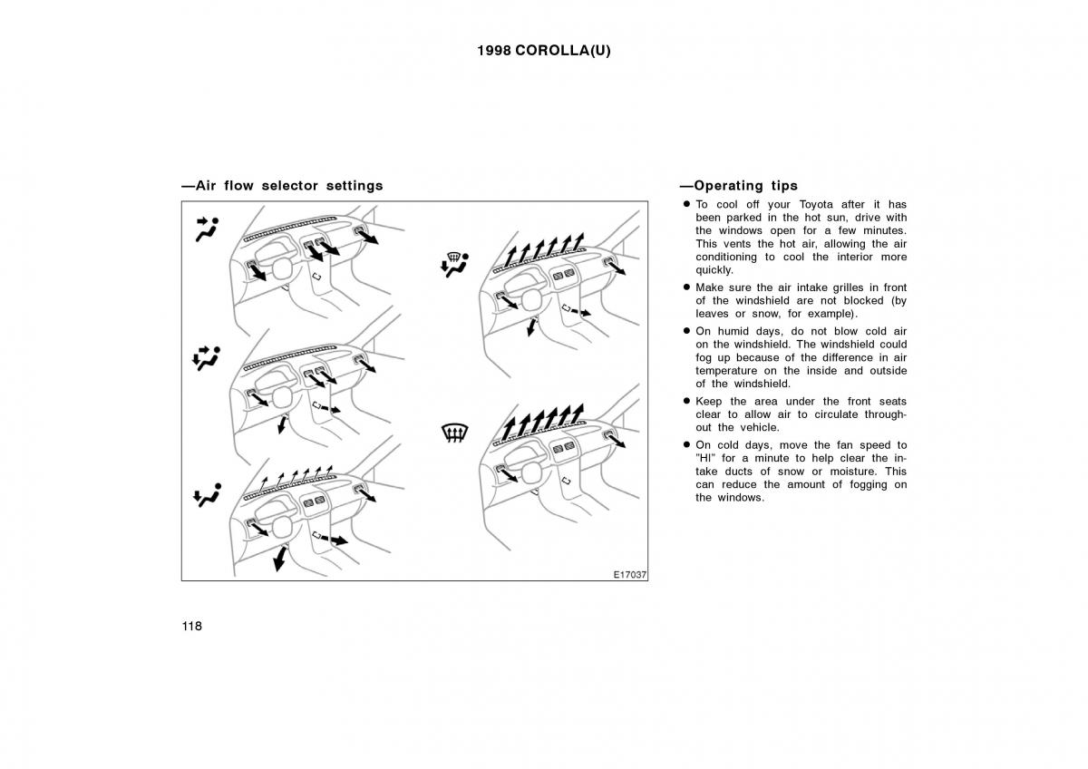 Toyota Corolla VIII 8 E110 owners manual / page 118